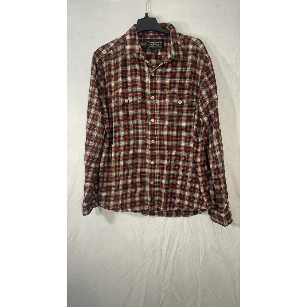 abercrombie fitch Longβ Sleeve Flannel Shirt Plaid Multicolor Size L Button Up